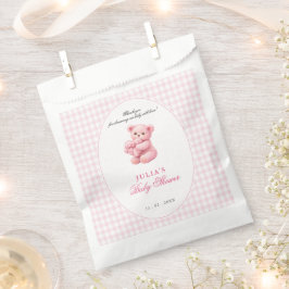 Pink Gingham Teddy Bear Neutral Baby Shower Bedankzakje