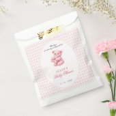 Pink Gingham Teddy Bear Neutral Baby Shower Bedankzakje (Gezegeld)