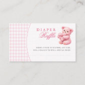 Pink Gingham Teddy Bear Neutral Baby Shower Informatiekaartje (Voorkant)