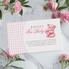 Pink Gingham Teddy Bear Neutral Baby Shower Informatiekaartje