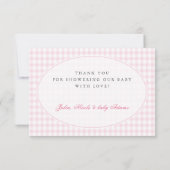 Pink Gingham Teddy Bear Neutral Baby Shower Kaart (Achterkant)