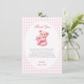 Pink Gingham Teddy Bear Neutral Baby Shower Kaart (Staand voorkant)