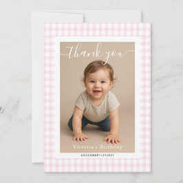 Pink Gingham Teddy Bear Neutral Baby Shower Notitiekaartje