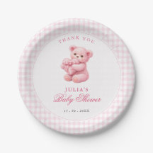 Pink Gingham Teddy Bear Neutral Baby Shower