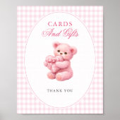 Pink Gingham Teddy Bear Neutral Baby Shower Poster (Voorkant)