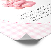 Pink Gingham Teddy Bear Neutral Baby Shower Poster (Hoek)