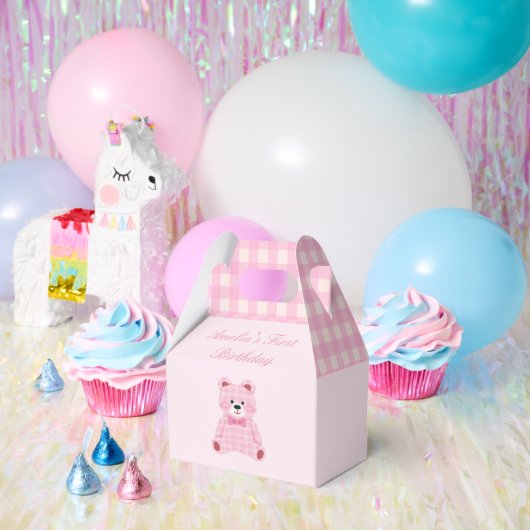 Pink Gingham Teddy Bedankdoosjes (Feest)