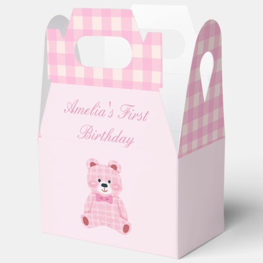 Pink Gingham Teddy Bedankdoosjes (Open)