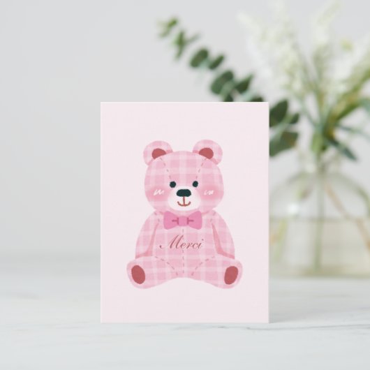 Pink Gingham Teddy Briefkaart (Staand voorkant)