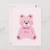 Pink Gingham Teddy Briefkaart (Voorkant / Achterkant)