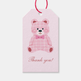 Pink Gingham Teddy Cadeaulabel