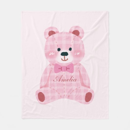 Pink Gingham Teddy Fleece Deken (Voorkant)