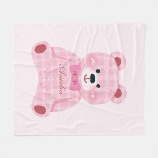 Pink Gingham Teddy Fleece Deken (Voorkant (Horizontaal))