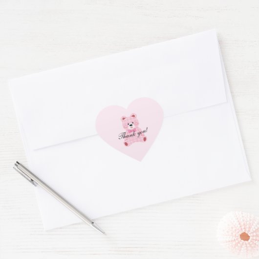 Pink Gingham Teddy Hart Sticker (Envelop)