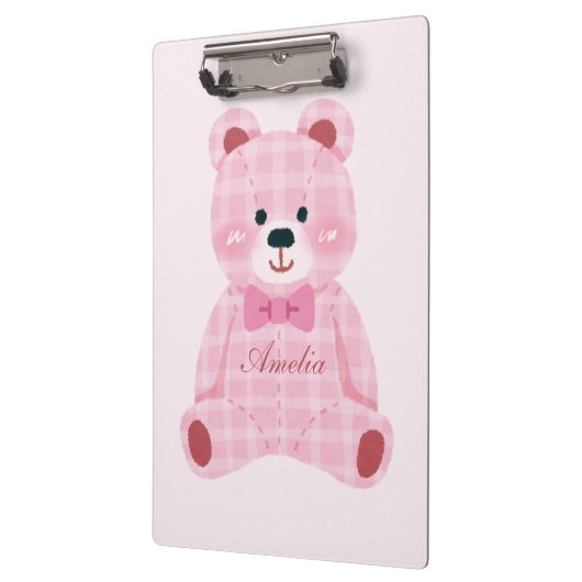 Pink Gingham Teddy Klembord (Links)