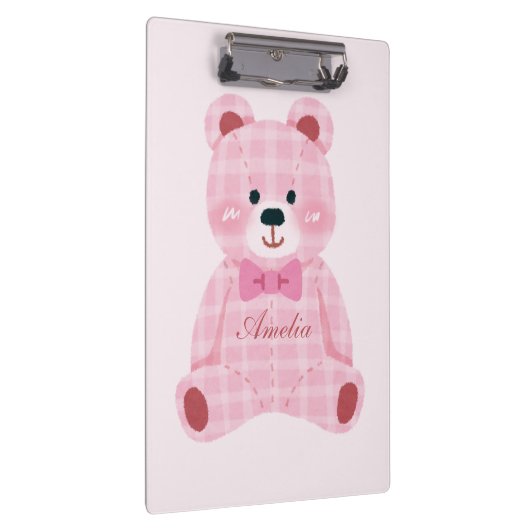 Pink Gingham Teddy Klembord (Rechts)