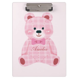 Pink Gingham Teddy Klembord