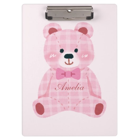 Pink Gingham Teddy Klembord (Voorkant)