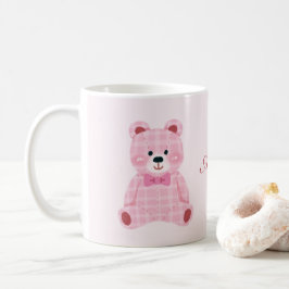 Pink Gingham Teddy Koffiemok