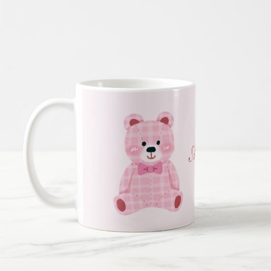 Pink Gingham Teddy Koffiemok (Links)