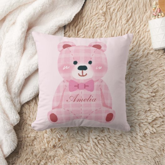 Pink Gingham Teddy Kussen (Deken)