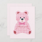 Pink Gingham Teddy Notitiekaartje (Voorkant / Achterkant)