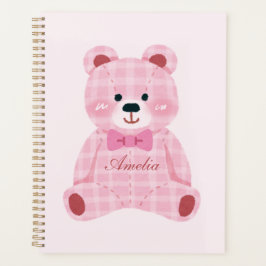 Pink Gingham Teddy Planner