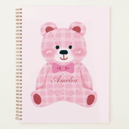 Pink Gingham Teddy Planner (Voorkant)