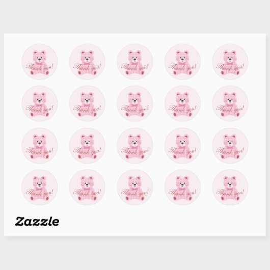 Pink Gingham Teddy Ronde Sticker (Vel)