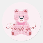 Pink Gingham Teddy Ronde Sticker (Voorkant)