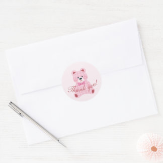 Pink Gingham Teddy Ronde Sticker