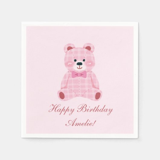 Pink Gingham Teddy Servet (Voorkant)