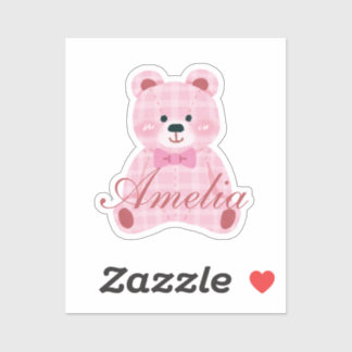 Pink Gingham Teddy Sticker