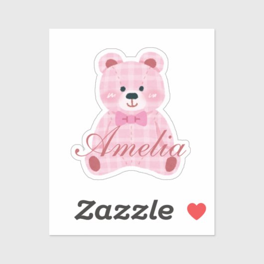 Pink Gingham Teddy Sticker (Vel)