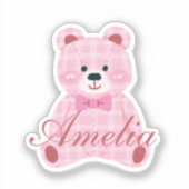 Pink Gingham Teddy Sticker (Voorkant)