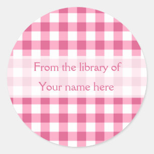Pink Gingham uit de bibliotheek van boekenplaten Ronde Sticker