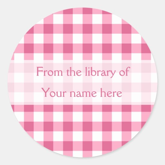 Pink Gingham uit de bibliotheek van boekenplaten Ronde Sticker (Voorkant)