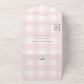 Pink Gingham Umbrella Baby shower All In One Uitnodiging (Buitenkant)