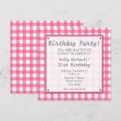 Pink Gingham verjaardagsfeestje uitnodiging (Voorkant / Achterkant)