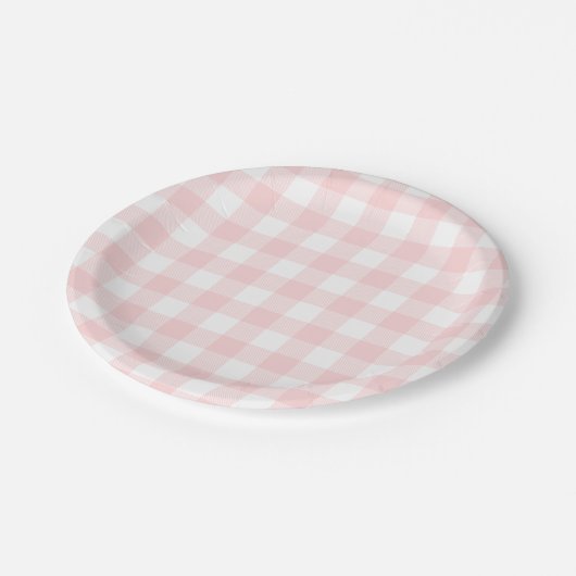 Pink Gingham voor Paashaas & Egg Paper Bord (Gekanteld)