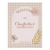 Pink Gingham Wildflower Verjaardag Welkom Teken Perfect Poster (Voorkant)