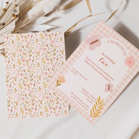 Pink Gingham Wildflower Verjaardag Welkom Teken Perfect Poster