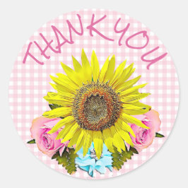 Pink Gingham Zonnebloem Dank u Stickers
