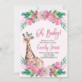 Pink Giraffe Floral Baby Shower Kaart (Voorkant)