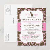 Pink Giraffe Girl Baby shower Briefkaart Uitnodigi (Voorkant / Achterkant)