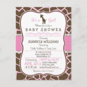Pink Giraffe Girl Baby shower Briefkaart Uitnodigi (Voorkant)