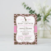 Pink Giraffe Girl Baby shower Briefkaart Uitnodigi (Staand voorkant)