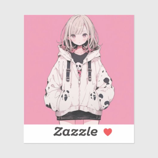 Pink Girl | 東京娘 GenerartiveAI シール Sticker (Vel)