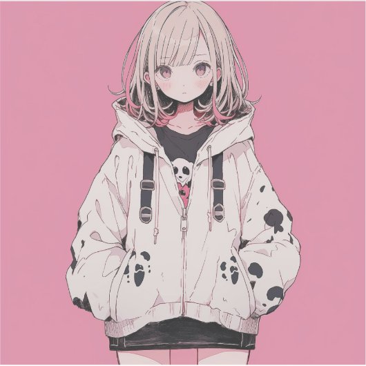 Pink Girl | 東京娘 GenerartiveAI シール Sticker (Voorkant)