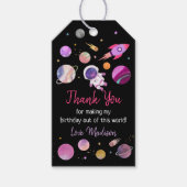 Pink Girl Astronaut Buitenspatie Birthday Cadeaulabel (Voorkant)